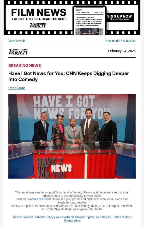 Have I Got News for You: CNN Keeps Digging Deeper Into Comedy email from Variety screenshot