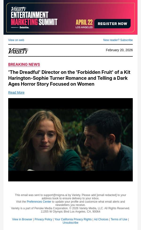 'The Dreadful' Director on the 'Forbidden Fruit' of a Kit Harington-Sophie Turner Romance and Telling a Dark Ages Horror Story Focused on Women email from Variety screenshot