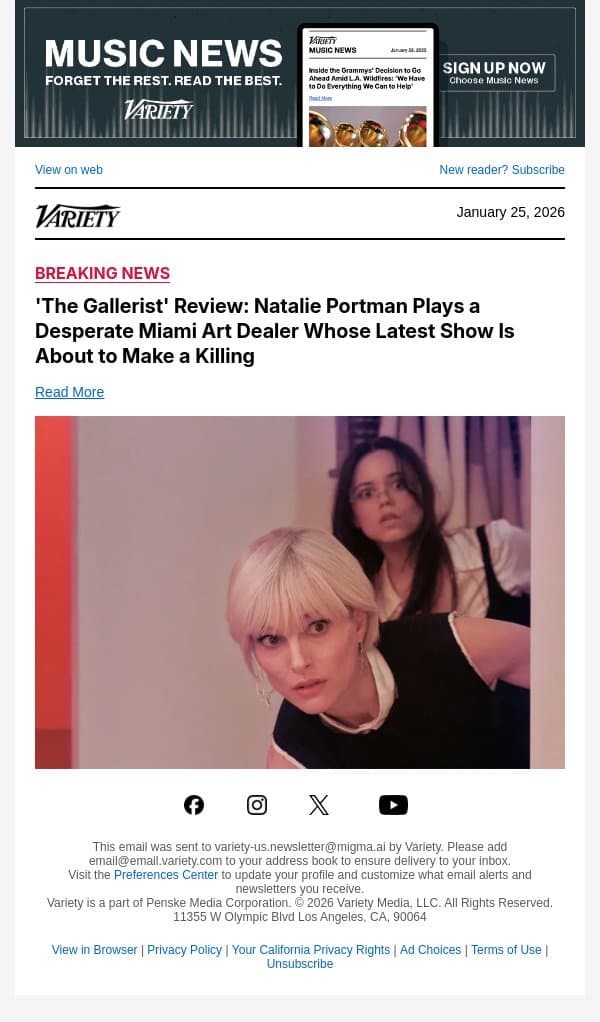 'The Gallerist' Review: Natalie Portman Plays a Desperate Miami Art Dealer Whose Latest Show Is About to Make a Killing email from Variety screenshot
