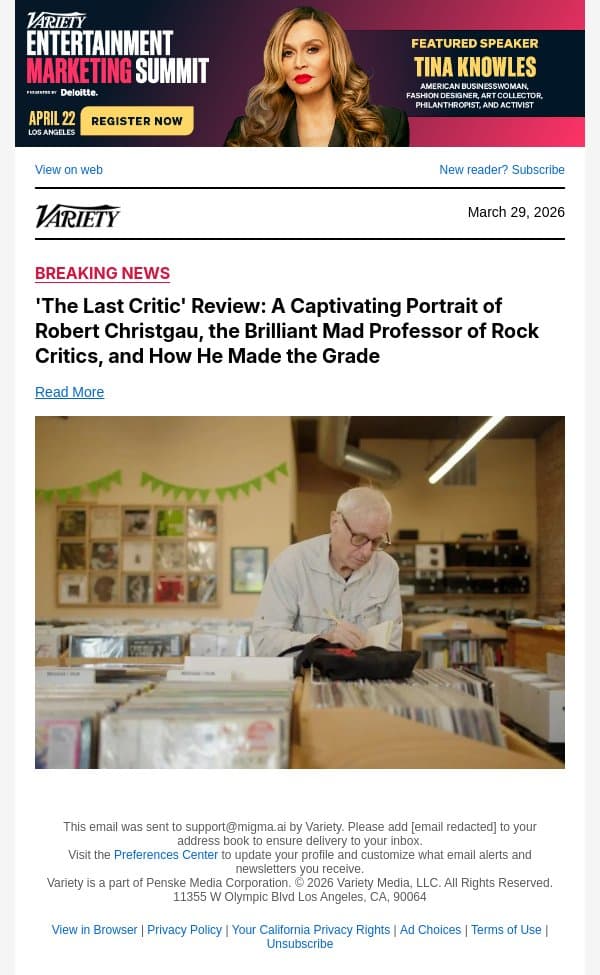 'The Last Critic' Review: A Captivating Portrait of Robert Christgau, the Brilliant Mad Professor of Rock Critics, and How He Made the Grade email from Variety screenshot