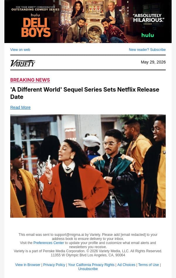 'A Different World' Sequel Series Sets Netflix Release Date email from Variety screenshot