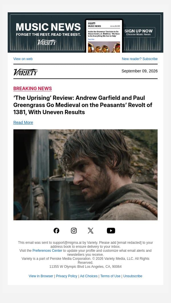 ‘The Uprising’ Review: Andrew Garfield and Paul Greengrass Go Medieval on the Peasants’ Revolt of 1381, With Uneven Results email from Variety screenshot