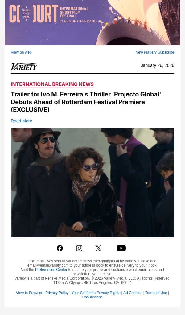 Trailer for Ivo M. Ferreira's Thriller 'Projecto Global' Debuts Ahead of Rotterdam Festival Premiere (EXCLUSIVE) email from Variety screenshot