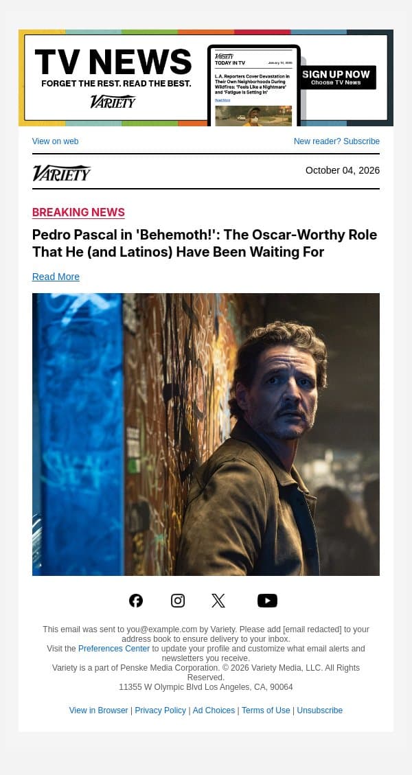Pedro Pascal in 'Behemoth!': The Oscar-Worthy Role That He (and Latinos) Have Been Waiting For email from Variety screenshot
