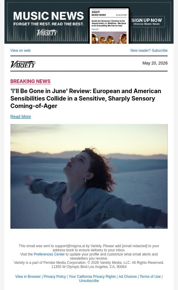 'I'll Be Gone in June' Review: European and American Sensibilities Collide in a Sensitive, Sharply Sensory Coming-of-Ager email from Variety screenshot