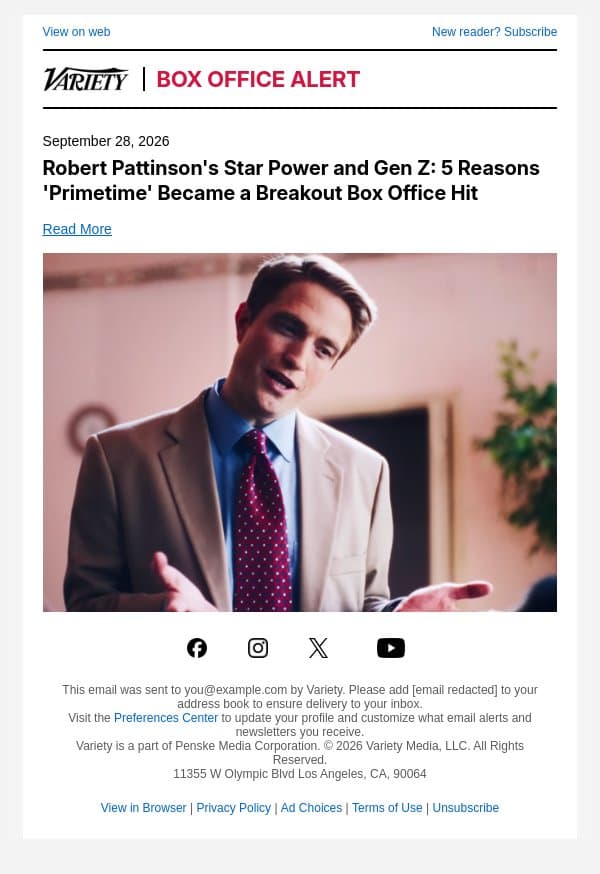 Robert Pattinson's Star Power and Gen Z: 5 Reasons 'Primetime' Became a Breakout Box Office Hit email from Variety screenshot