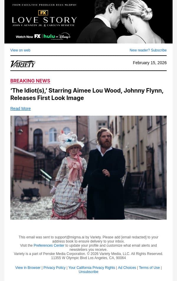 ‘The Idiot(s),’ Starring Aimee Lou Wood, Johnny Flynn, Releases First Look Image email from Variety screenshot