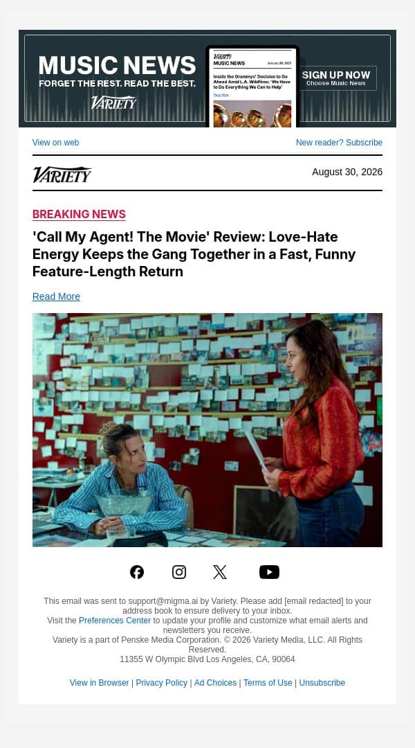 'Call My Agent! The Movie' Review: Love-Hate Energy Keeps the Gang Together in a Fast, Funny Feature-Length Return email from Variety screenshot