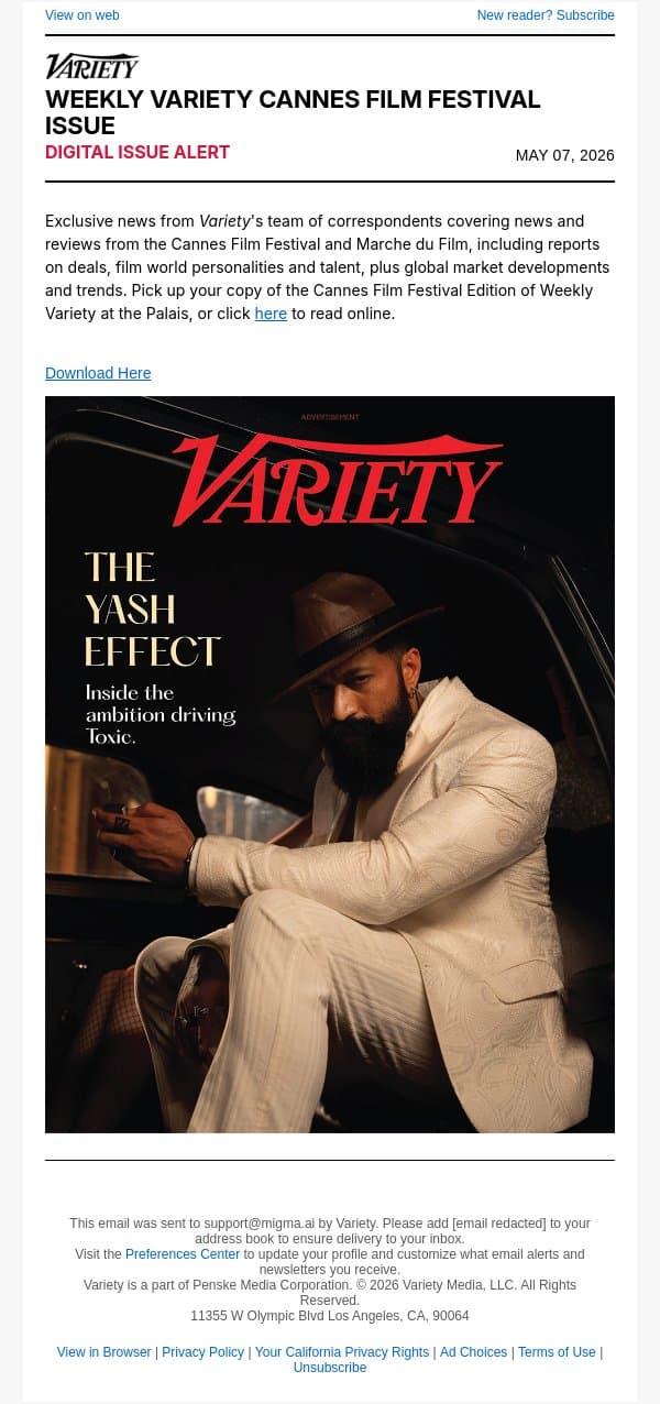 WEEKLY VARIETY CANNES EDITION email from Variety screenshot