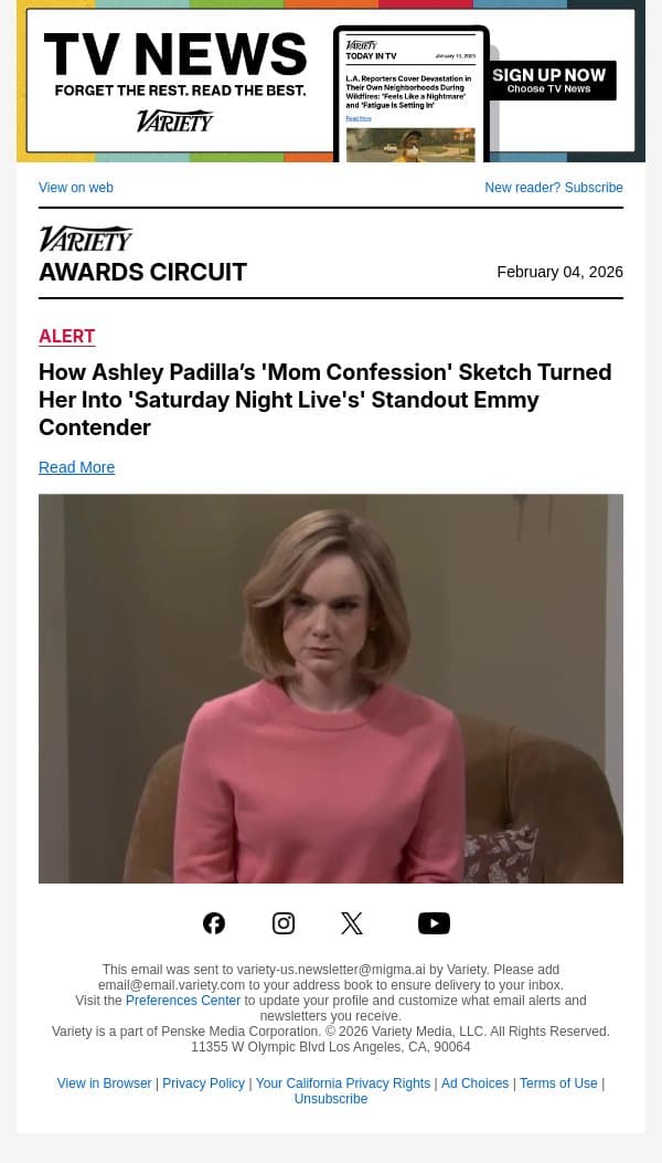 How Ashley Padilla’s 'Mom Confession' Sketch Turned Her Into 'Saturday Night Live's' Standout Emmy Contender email from Variety screenshot