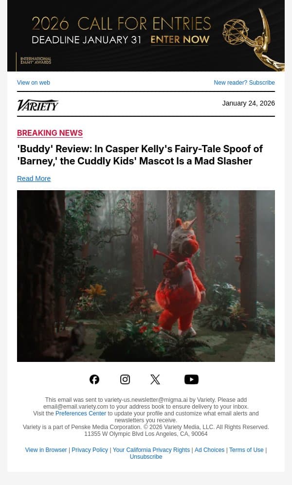 'Buddy' Review: In Casper Kelly's Fairy-Tale Spoof of 'Barney,' the Cuddly Kids' Mascot Is a Mad Slasher email from Variety screenshot
