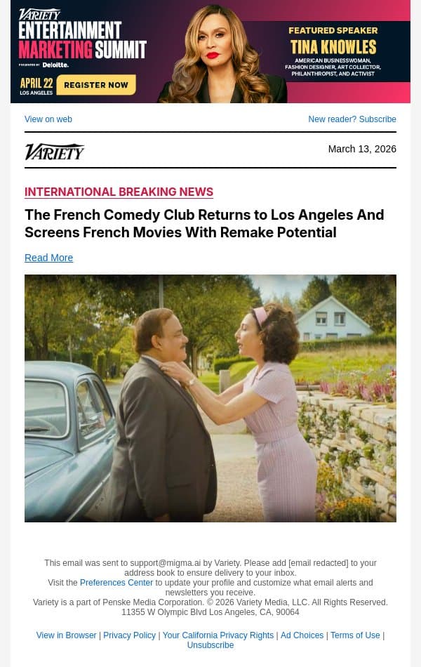 The French Comedy Club Returns to Los Angeles And Screens French Movies With Remake Potential email from Variety screenshot