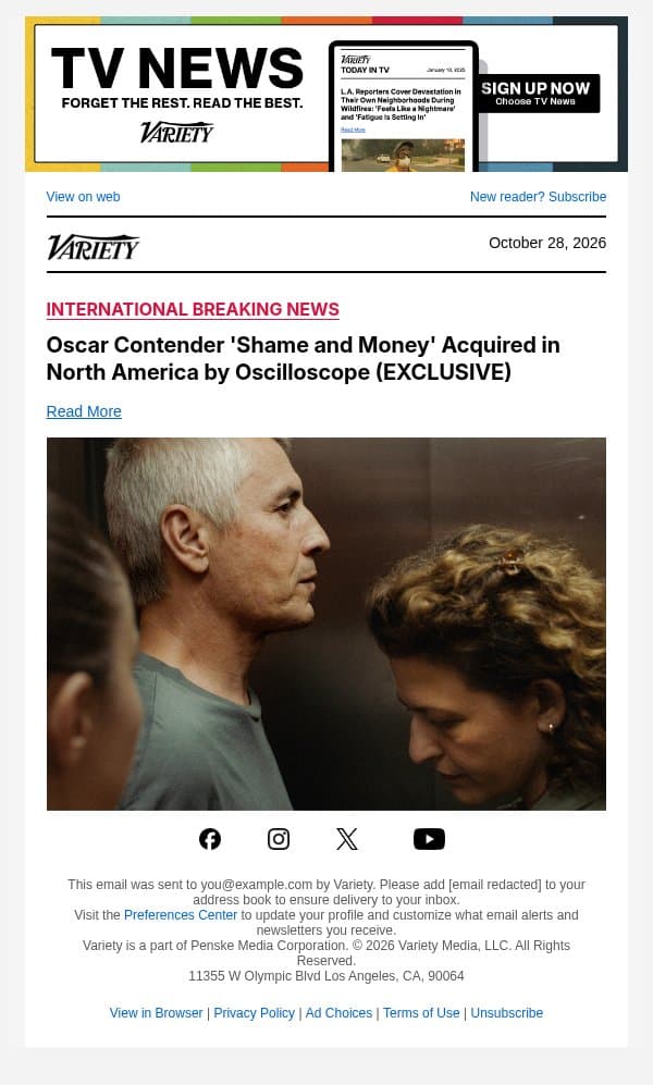 Oscar Contender 'Shame and Money' Acquired in North America by Oscilloscope (EXCLUSIVE) email from Variety screenshot