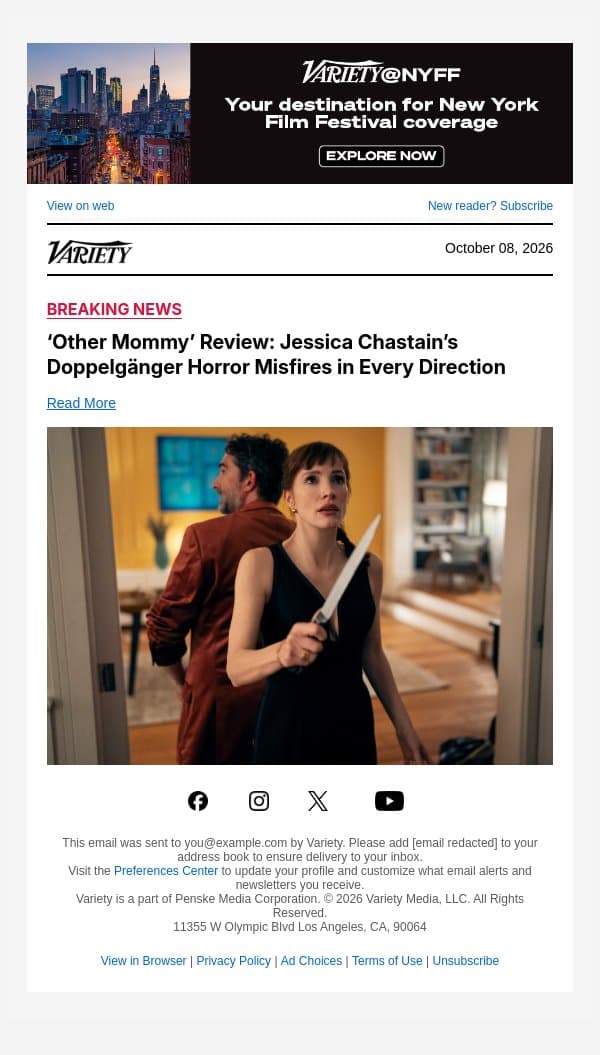 ‘Other Mommy’ Review: Jessica Chastain’s Doppelgänger Horror Misfires in Every Direction email from Variety screenshot