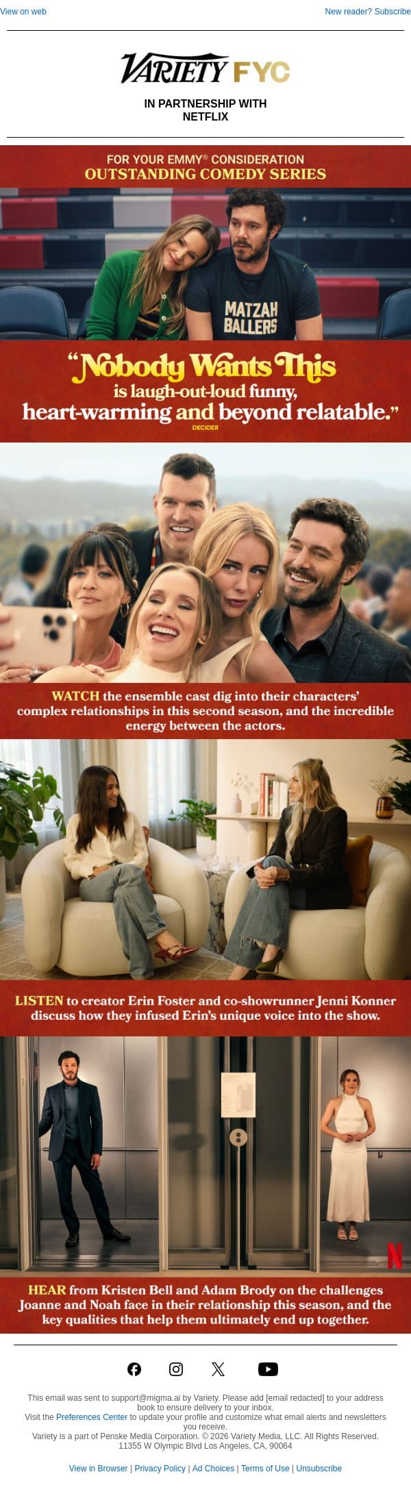 NOBODY WANTS THIS | Inside the Clever Writing, Pitch-Perfect Ensemble, and Sparkling Romance That Made Season 2 “Laugh-Out-Loud Funny, Heartwarming, and Beyond Relatable” email from Variety screenshot