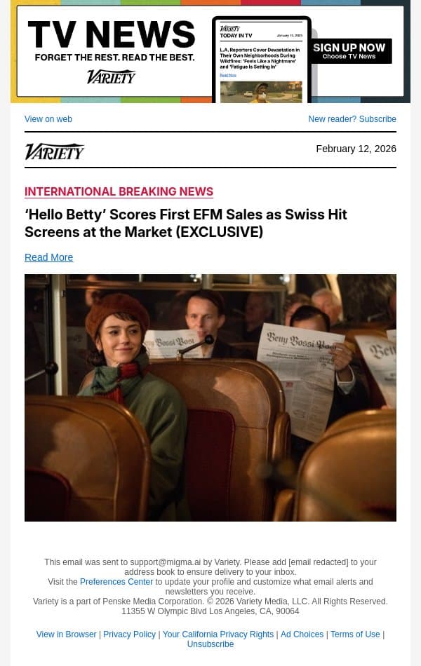 ‘Hello Betty’ Scores First EFM Sales as Swiss Hit Screens at the Market (EXCLUSIVE) email from Variety screenshot