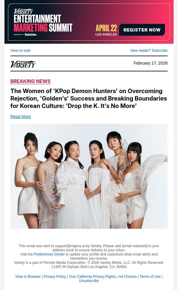 The Women of 'KPop Demon Hunters' on Overcoming Rejection, 'Golden's' Success and Breaking Boundaries for Korean Culture: 'Drop the K. It's No More' email from Variety screenshot