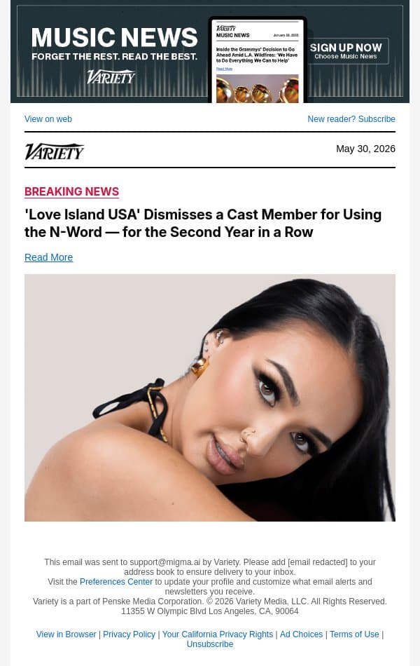 'Love Island USA' Dismisses a Cast Member for Using the N-Word — for the Second Year in a Row email from Variety screenshot
