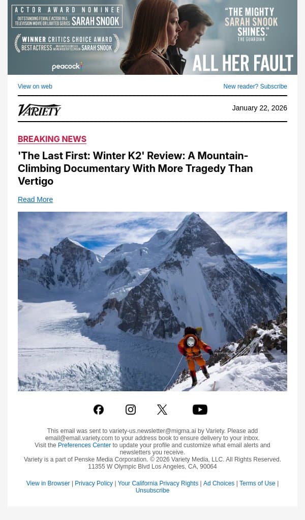 'The Last First: Winter K2' Review: A Mountain-Climbing Documentary With More Tragedy Than Vertigo email from Variety screenshot