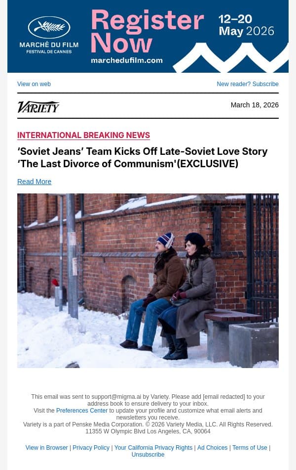 ‘Soviet Jeans’ Team Kicks Off Late-Soviet Love Story ‘The Last Divorce of Communism'(EXCLUSIVE) email from Variety screenshot