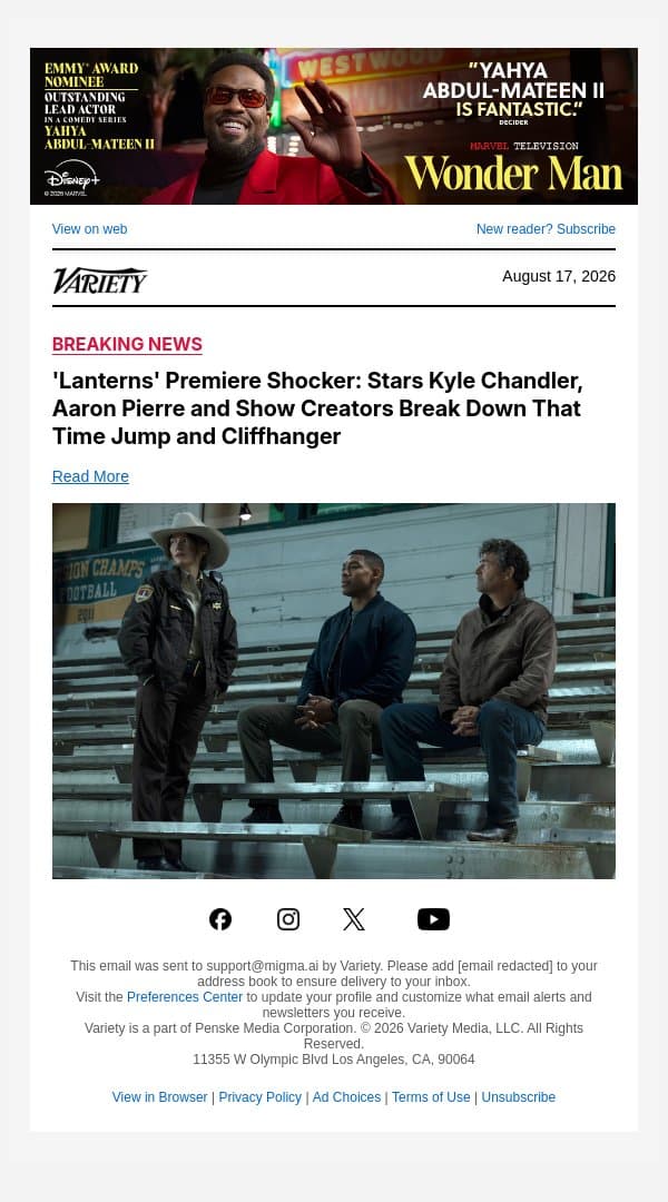'Lanterns' Premiere Shocker: Stars Kyle Chandler, Aaron Pierre and Show Creators Break Down That Time Jump and Cliffhanger email from Variety screenshot
