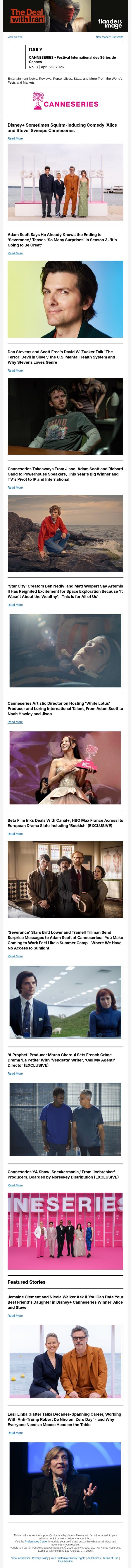 'Alice and Steve' Sweeps Canneseries; Adam Scott Teases 'Severance' Season 3; Dan Stevens on 'The Terror: Devil in Silver' email from Variety screenshot