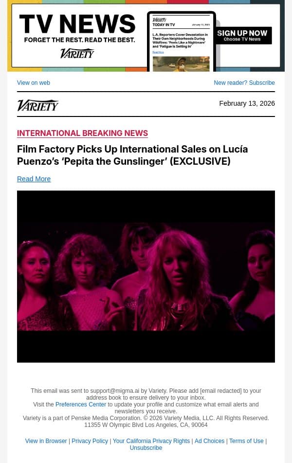Film Factory Picks Up International Sales on Lucía Puenzo’s ‘Pepita the Gunslinger’ (EXCLUSIVE) email from Variety screenshot