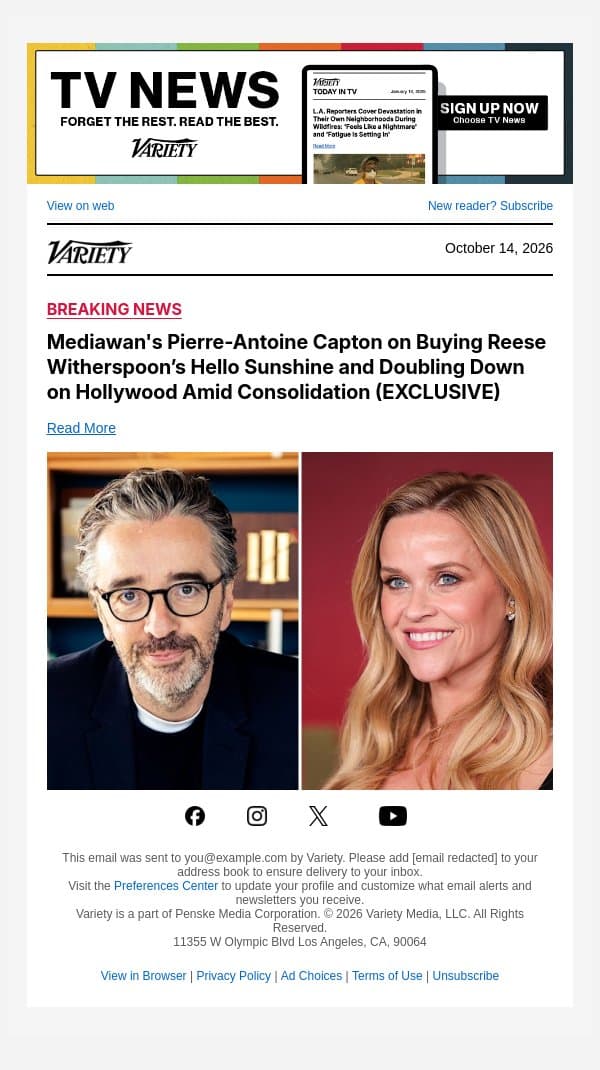 Mediawan's Pierre-Antoine Capton on Buying Reese Witherspoon’s Hello Sunshine and Doubling Down on Hollywood Amid Consolidation (EXCLUSIVE) email from Variety screenshot