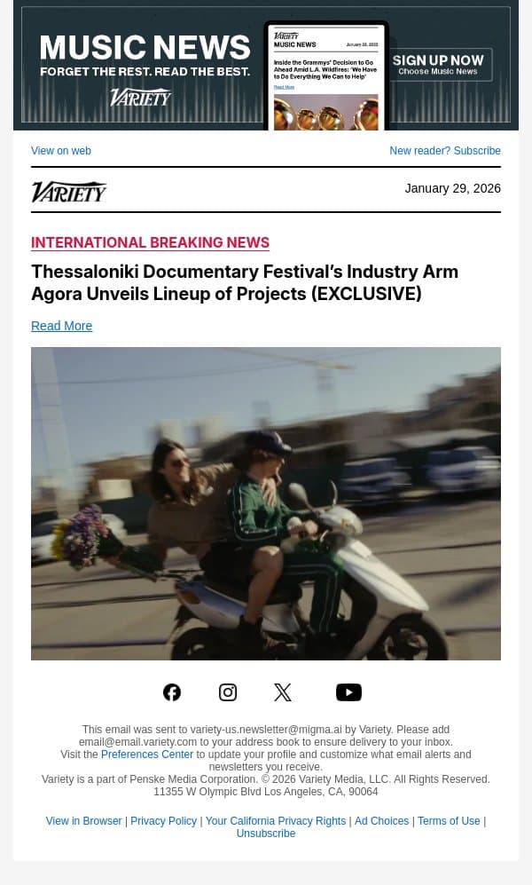 Thessaloniki Documentary Festival’s Industry Arm Agora Unveils Lineup of Projects (EXCLUSIVE) email from Variety screenshot