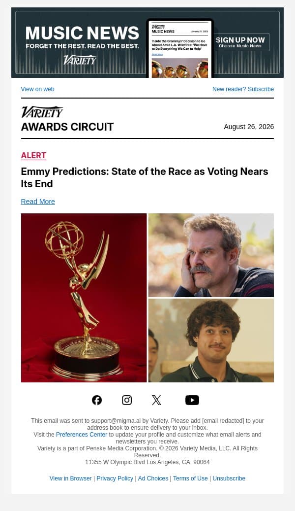 Emmy Predictions: State of the Race as Voting Nears Its End email from Variety screenshot