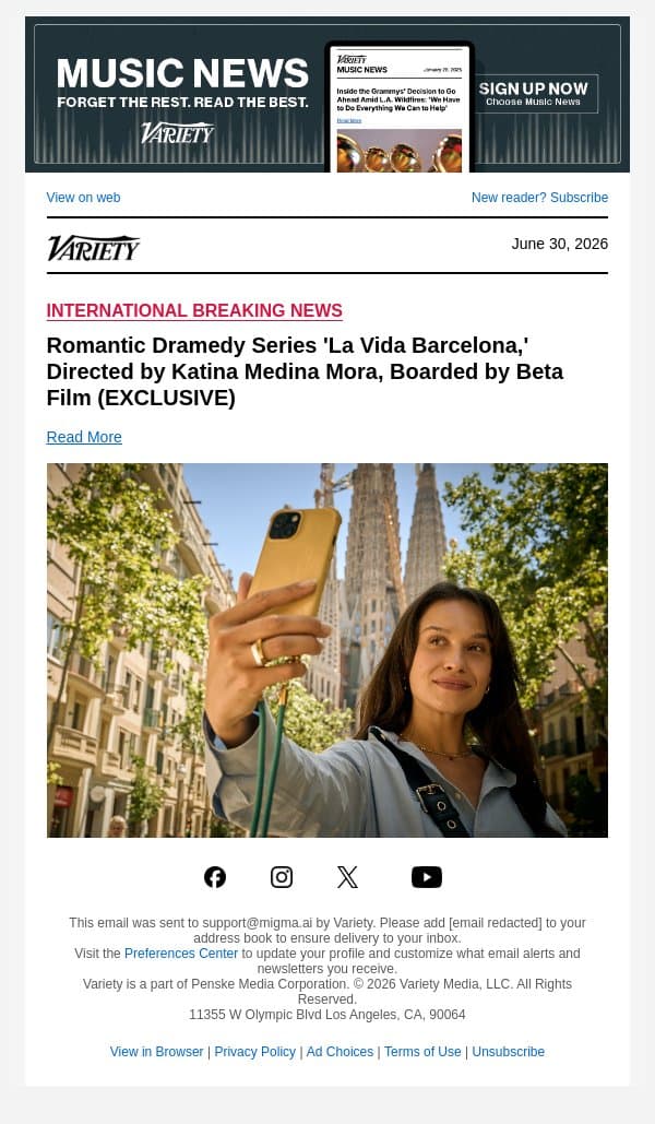 Romantic Dramedy Series 'La Vida Barcelona,' Directed by Katina Medina Mora, Boarded by Beta Film (EXCLUSIVE) email from Variety screenshot