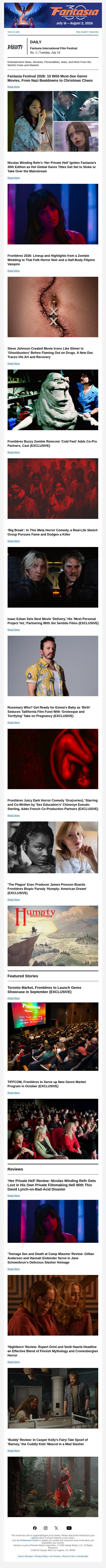 10 Wild Must-See Movies at Fantasia; Winding Refn Opens 30th Fantasia; Frontières’ Gems, Talents email from Variety screenshot