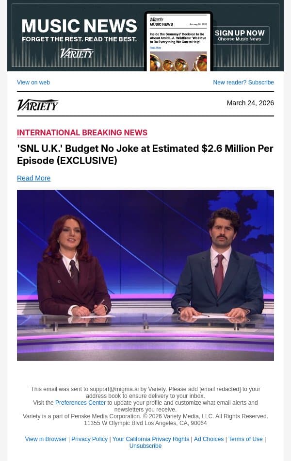 'SNL U.K.' Budget No Joke at Estimated $2.6 Million Per Episode (EXCLUSIVE) email from Variety screenshot