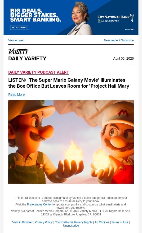 LISTEN: 'The Super Mario Galaxy Movie' Illuminates the Box Office But Leaves Room for 'Project Hail Mary' email from Variety screenshot