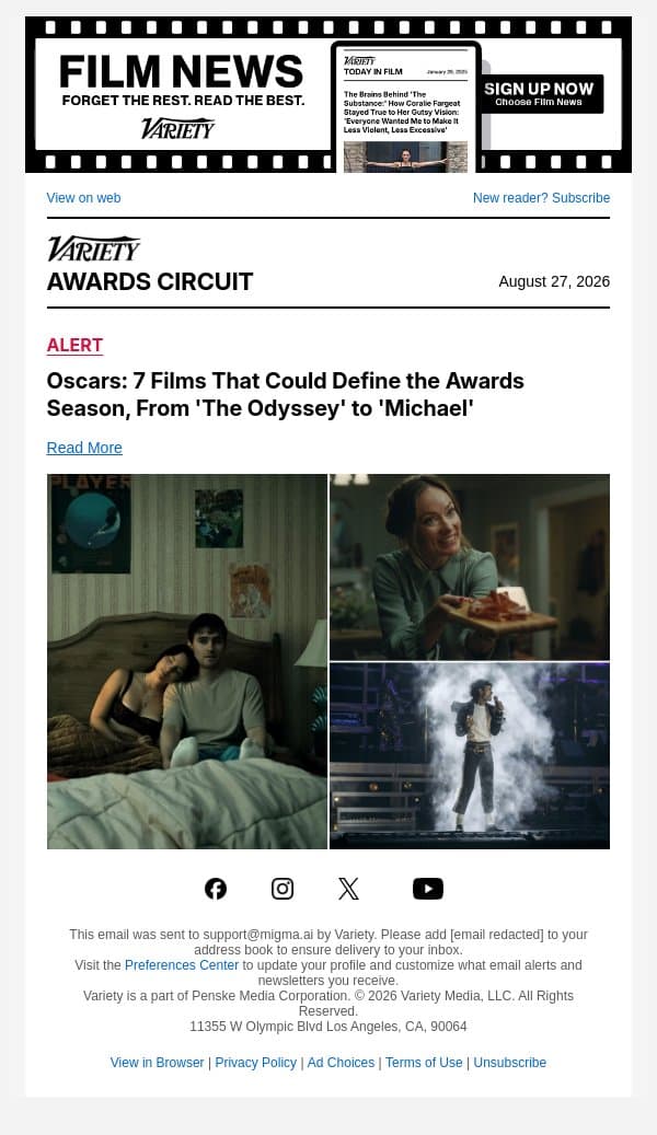 Oscars: 7 Films That Could Define the Awards Season, From 'The Odyssey' to 'Michael' email from Variety screenshot