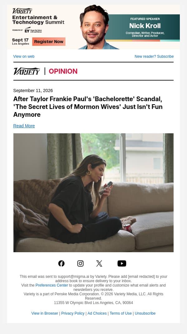 After Taylor Frankie Paul's 'Bachelorette' Scandal, 'The Secret Lives of Mormon Wives' Just Isn't Fun Anymore email from Variety screenshot