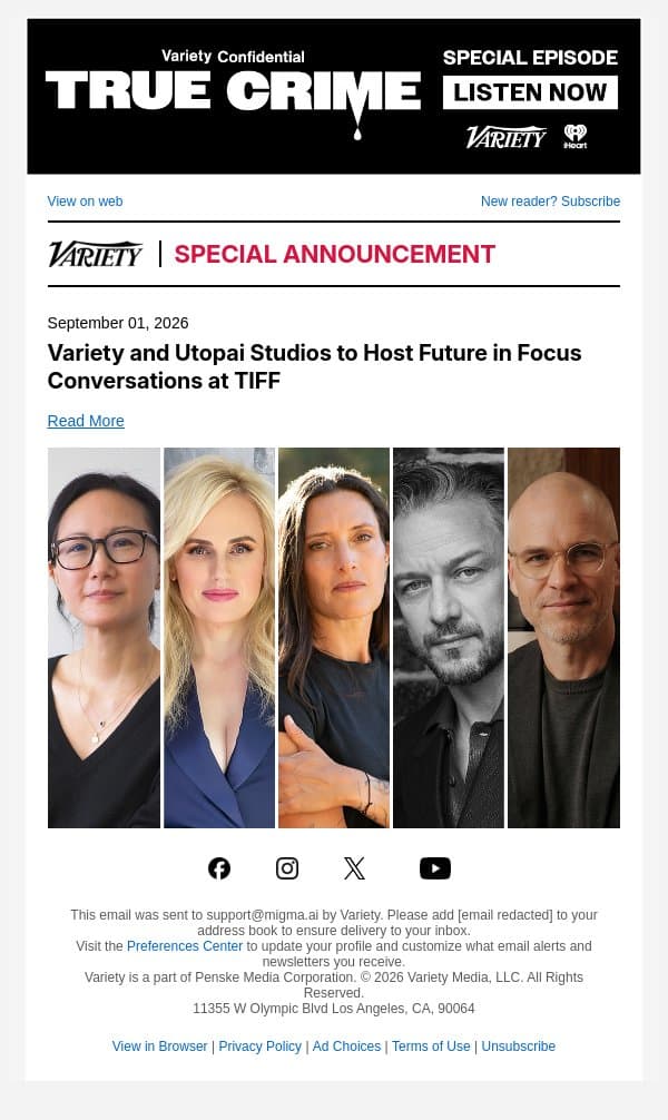 Variety and Utopai Studios to Host Future in Focus Conversations at TIFF email from Variety screenshot