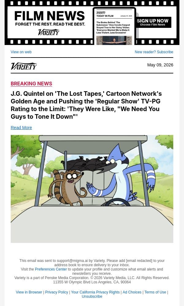 J.G. Quintel on 'The Lost Tapes,' Cartoon Network's Golden Age and Pushing the 'Regular Show' TV-PG Rating to the Limit: 'They Were Like, "We Need You Guys to Tone It Down"' email from Variety screenshot