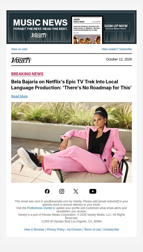 Bela Bajaria on Netflix's Epic TV Trek Into Local Language Production: 'There's No Roadmap for This' email from Variety screenshot