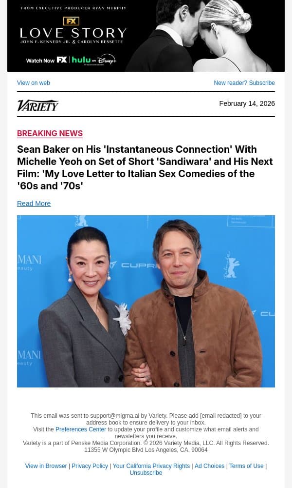 Sean Baker on His 'Instantaneous Connection' With Michelle Yeoh on Set of Short 'Sandiwara' and His Next Film: 'My Love Letter to Italian Sex Comedies of the '60s and '70s' email from Variety screenshot