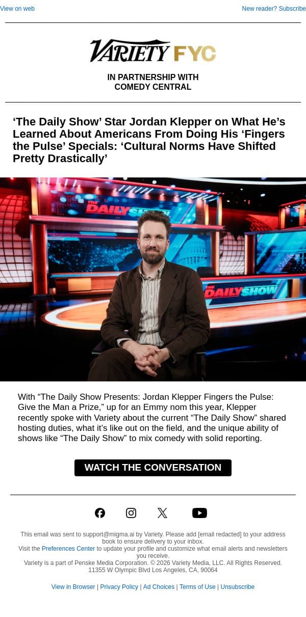 ‘The Daily Show’ Star Jordan Klepper on What He’s Learned About Americans From Doing His ‘Fingers the Pulse’ Specials email from Variety screenshot