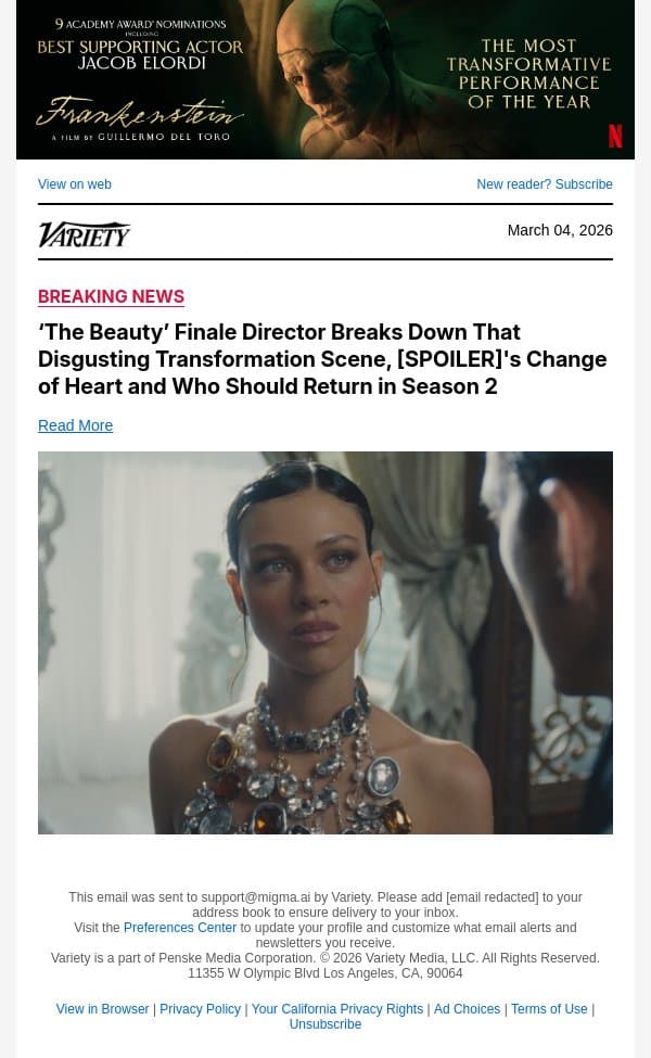 ‘The Beauty’ Finale Director Breaks Down That Disgusting Transformation Scene, [SPOILER]'s Change of Heart and Who Should Return in Season 2 email from Variety screenshot