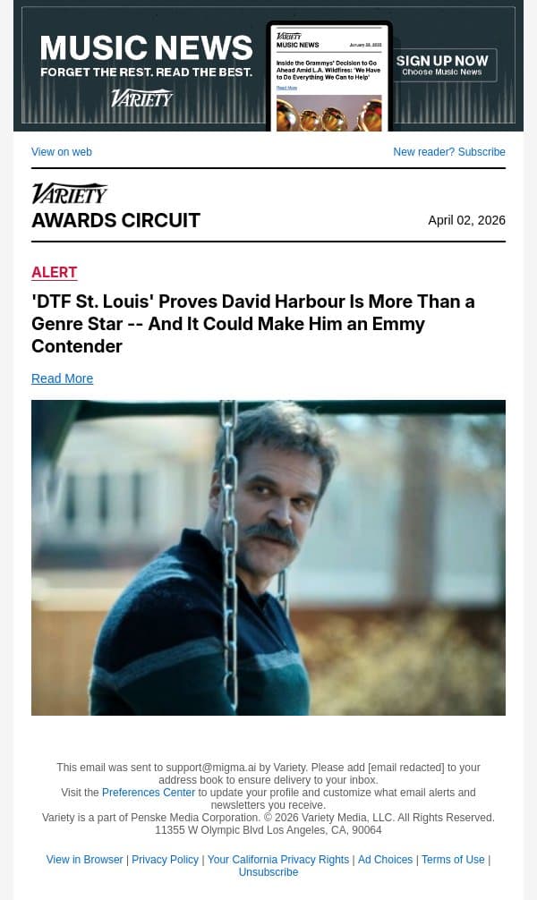 'DTF St. Louis' Proves David Harbour Is More Than a Genre Star -- And It Could Make Him an Emmy Contender email from Variety screenshot