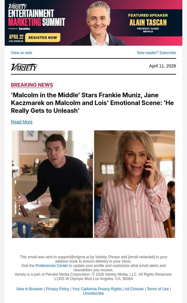 'Malcolm in the Middle' Stars Frankie Muniz, Jane Kaczmarek on Malcolm and Lois' Emotional Scene: 'He Really Gets to Unleash' email from Variety screenshot