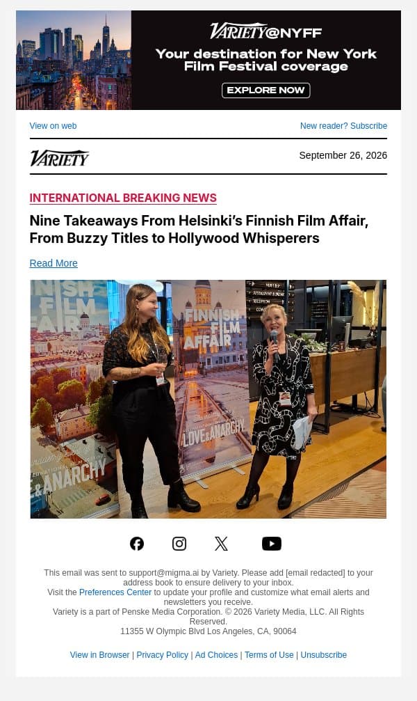 Nine Takeaways From Helsinki’s Finnish Film Affair, From Buzzy Titles to Hollywood Whisperers email from Variety screenshot