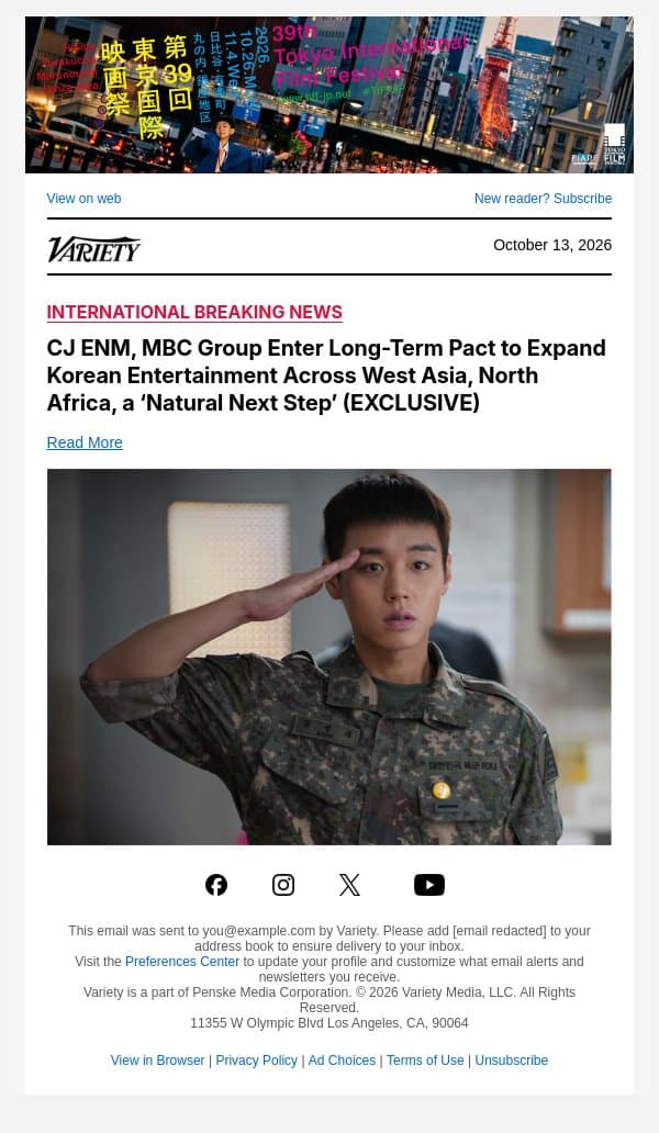 CJ ENM, MBC Group Enter Long-Term Pact to Expand Korean Entertainment Across West Asia, North Africa, a ‘Natural Next Step’ (EXCLUSIVE) email from Variety screenshot