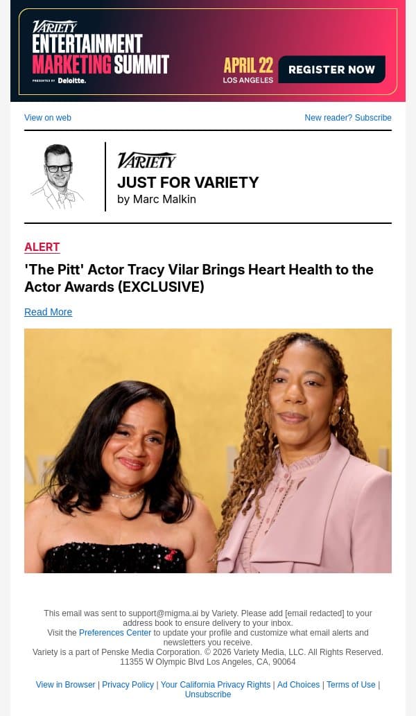 'The Pitt' Actor Tracy Vilar Brings Heart Health to the Actor Awards (EXCLUSIVE) email from Variety screenshot