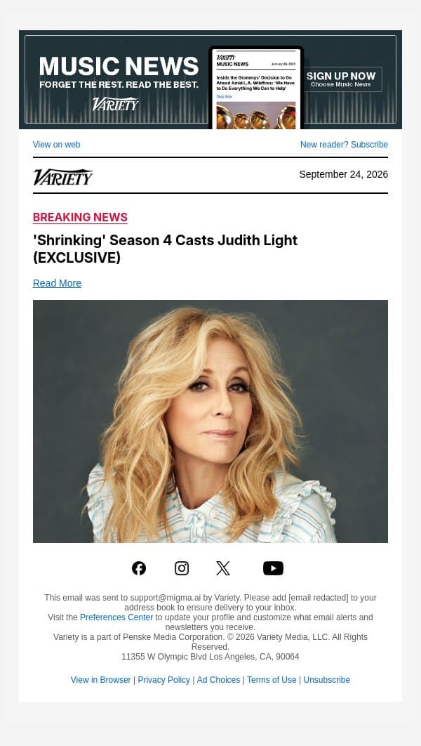 'Shrinking' Season 4 Casts Judith Light (EXCLUSIVE) email from Variety screenshot