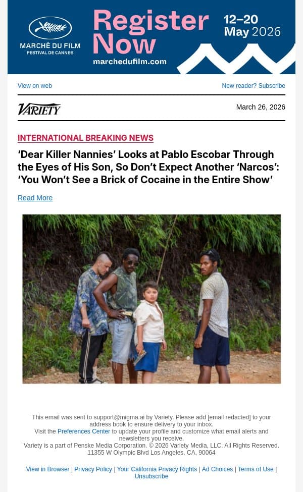 ‘Dear Killer Nannies’ Looks at Pablo Escobar Through the Eyes of His Son, So Don’t Expect Another ‘Narcos’: ‘You Won’t See a Brick of Cocaine in the Entire Show’ email from Variety screenshot