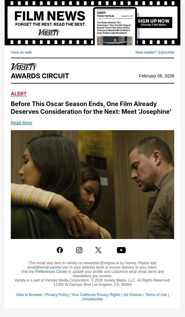 Before This Oscar Season Ends, One Film Already Deserves Consideration for the Next: Meet 'Josephine' email from Variety screenshot